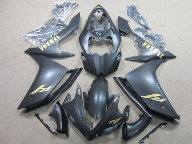 2007-2008 Yamaha YZF R1 Motorcycle Fairings - Matte Black Gold Decal Australia