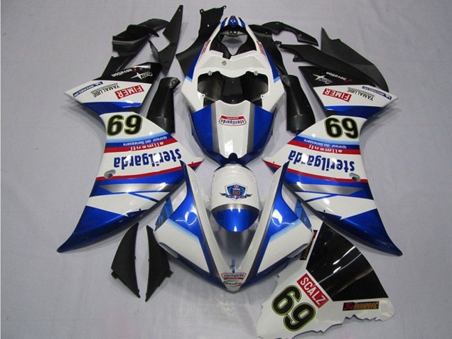2009-2011 Yamaha YZF R1 Motorcycle Fairings - White Blue Black Sterilgarda SCALZ 69 Australia