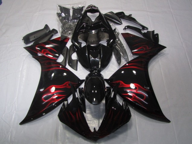 2009-2011 Yamaha YZF R1 Motorcycle Fairing - Glossy Black Red Flame Australia