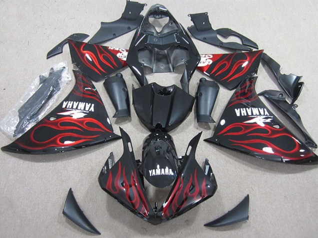 2009-2011 Yamaha YZF R1 Motorcycle Fairings - Glossy Black Red Flame Australia