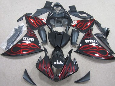 2012-2014 Yamaha YZF R1 Motorcycle Fairings - Glossy Black Red Flame Australia