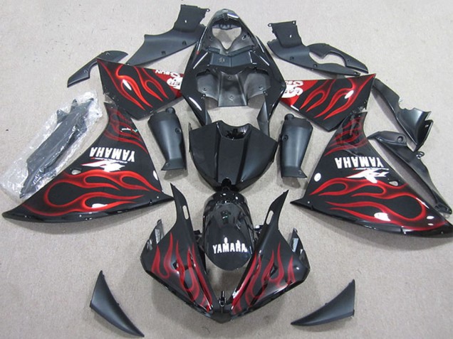 2012-2014 Yamaha YZF R1 Motorcycle Fairings - Glossy Black Red Flame Australia