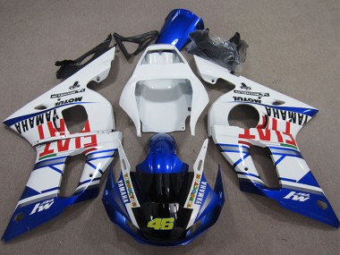 1998-2002 Yamaha YZF R6 Motorcycle Fairings - White Blue Red Fiat Michelin Motul 46 Australia