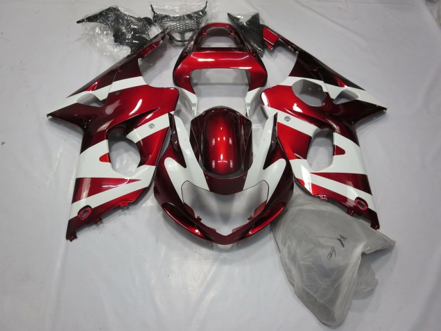 2000-2002 Deep Red and White Suzuki GSXR 1000 Motorcycle Fairing 2000-2002 Deep Red and White Suzuki GSXR 1000 Motorcycle Fairing