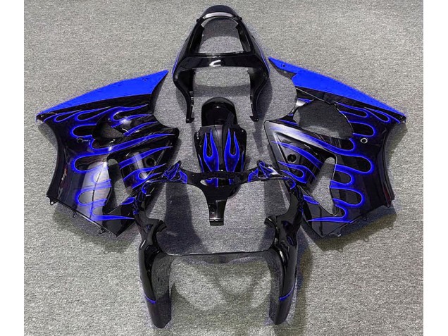 2000-2002 Gloss Black & Blue Flame Kawasaki ZX6R Motorcycle Fairing