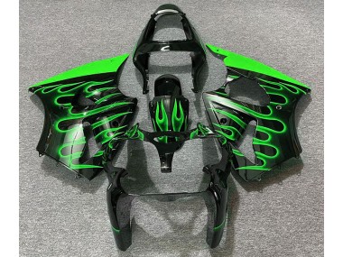 2000-2002 Gloss Black & Green Flame Kawasaki ZX6R Motorcycle Fairing