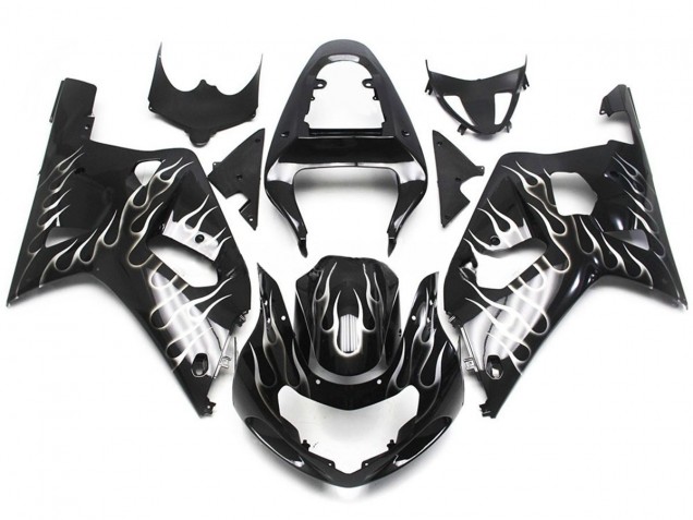 2001-2003 Black and White Gloss Flame Suzuki GSXR 600-750 Motorcycle Fairing 2001-2003 Black and White Gloss Flame Suzuki GSXR 600-750 Motorcycle Fairing