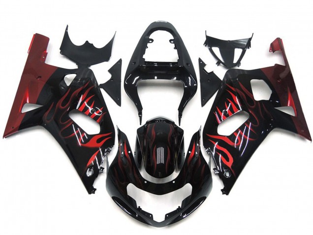 2001-2003 Vibrant Red Flame Suzuki GSXR 600-750 Motorcycle Fairing 2001-2003 Vibrant Red Flame Suzuki GSXR 600-750 Motorcycle Fairing