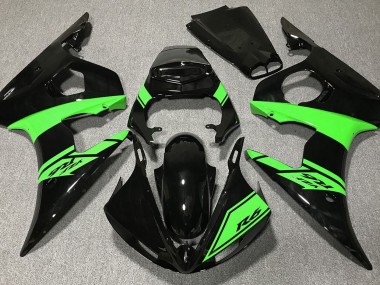2003-2004 Gloss Black and Green Yamaha R6 Motorcycle Fairing