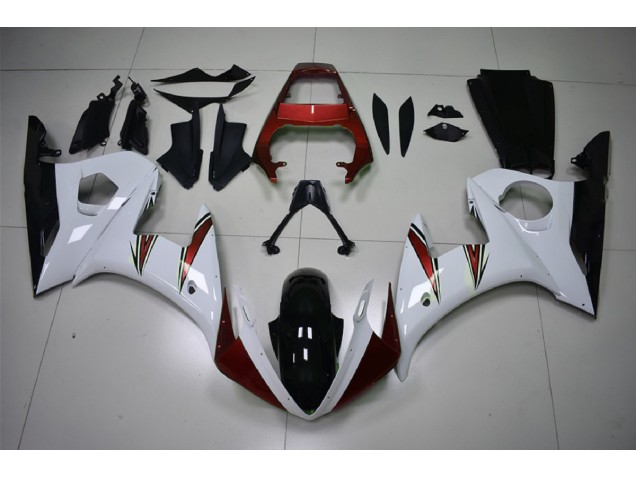 2003-2004 Gloss White & Red Accents Yamaha R6 Motorcycle Fairing 2003-2004 Gloss White & Red Accents Yamaha R6 Motorcycle Fairing