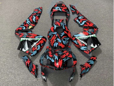 2003-2004 Red and Blue Camo Honda CBR600RR Motorcycle Fairing