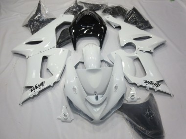 2005-2006 Gloss White with Black tail Kawasaki ZX6R Motorcycle Fairing