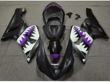 2005-2006 Matte Black and Purple Shark Kawasaki ZX6R Motorcycle Fairing