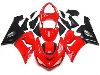 2005-2006 Plain Gloss Red White Decals Kawasaki ZX6R Motorcycle Fairing