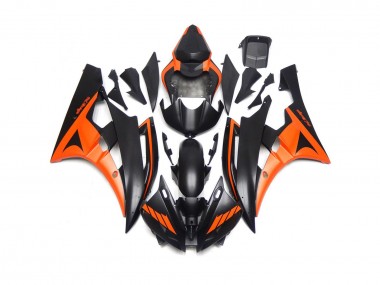 2006-2007 Custom Matte Black and Orange Yamaha R6 Motorcycle Fairing