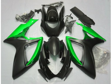 2006-2007 Matte Black & Green Suzuki GSXR 600-750 Motorcycle Fairing