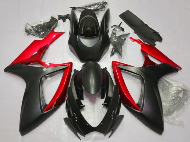 2006-2007 Matte Black & Red Suzuki GSXR 600-750 Motorcycle Fairing
