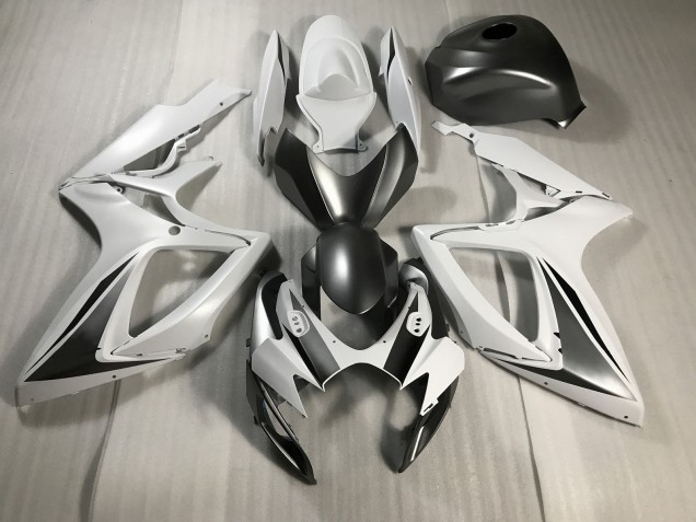 2006-2007 Matte White and Grey Suzuki GSXR 600-750 Motorcycle Fairing 2006-2007 Matte White and Grey Suzuki GSXR 600-750 Motorcycle Fairing