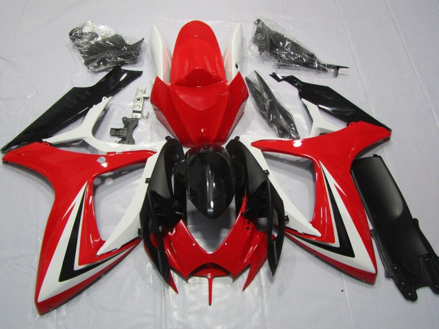 2006-2007 Red Black and White Suzuki GSXR 600-750 Motorcycle Fairing 2006-2007 Red Black and White Suzuki GSXR 600-750 Motorcycle Fairing