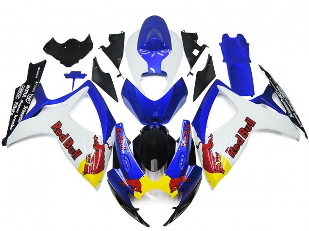 2006-2007 White and Blue Red Bull Custom Suzuki GSXR 600-750 Motorcycle Fairing 2006-2007 White and Blue Red Bull Custom Suzuki GSXR 600-750 Motorcycle Fairing