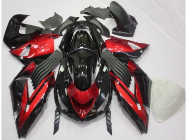 2006-2011 Gloss Red and Black Plain Kawasaki ZX14R Motorcycle Fairing