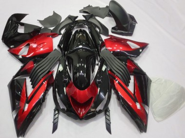 2006-2011 Gloss Red and Black Plain Kawasaki ZX14R Motorcycle Fairing