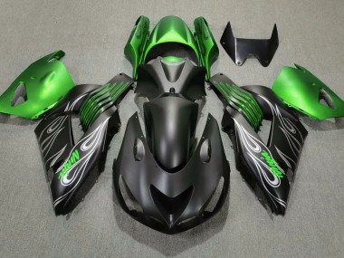 2006-2011 Matte Black and Green Kawasaki ZX14R Motorcycle Fairing