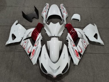 2006-2011 White Red Flame Kawasaki ZX14R Motorcycle Fairing