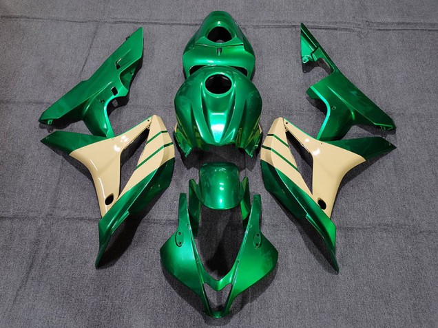 2007-2008 Emerald Green and Tan Honda CBR600RR Motorcycle Fairing