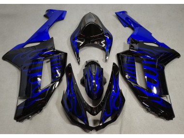 2007-2008 Gloss Black & Blue Flame Kawasaki ZX6R Motorcycle Fairing