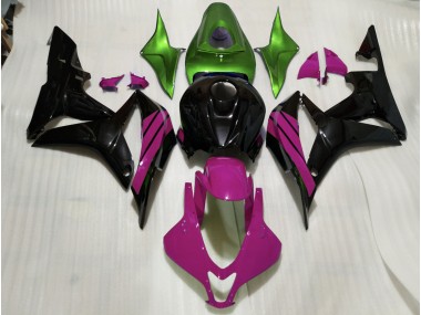 2007-2008 Gloss Black & Pink and Green Accents Honda CBR600RR Motorcycle Fairing