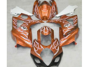 2007-2008 Gloss Orange and White Flame Suzuki GSXR 1000 Motorcycle Fairing