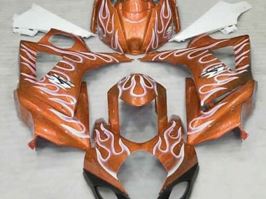 2007-2008 Gloss Orange and White Flame Suzuki GSXR 1000 Motorcycle Fairing