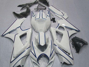 2007-2008 Gloss White Blue Pin Stripe Suzuki GSXR 1000 Motorcycle Fairing