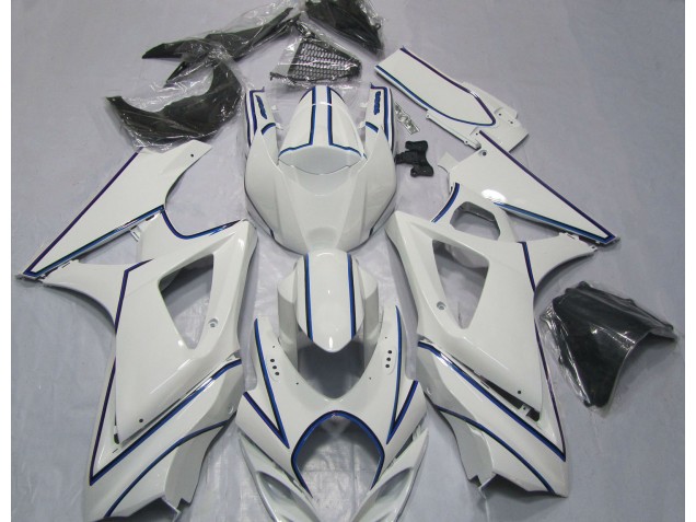2007-2008 Gloss White Blue Pin Stripe Suzuki GSXR 1000 Motorcycle Fairing 2007-2008 Gloss White Blue Pin Stripe Suzuki GSXR 1000 Motorcycle Fairing