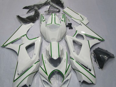2007-2008 Gloss White Green Pin Stripe Suzuki GSXR 1000 Motorcycle Fairing