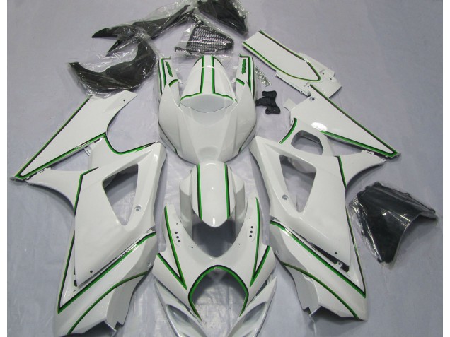2007-2008 Gloss White Green Pin Stripe Suzuki GSXR 1000 Motorcycle Fairing 2007-2008 Gloss White Green Pin Stripe Suzuki GSXR 1000 Motorcycle Fairing