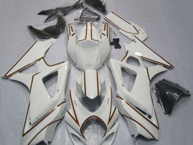 2007-2008 Gloss White Orange Pin Stripe Suzuki GSXR 1000 Motorcycle Fairing