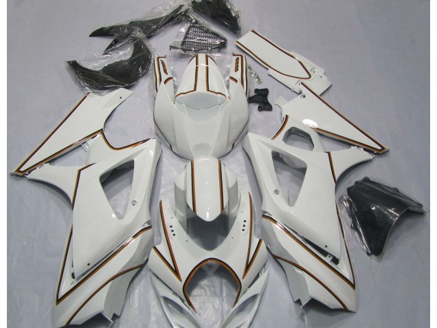 2007-2008 Gloss White Orange Pin Stripe Suzuki GSXR 1000 Motorcycle Fairing 2007-2008 Gloss White Orange Pin Stripe Suzuki GSXR 1000 Motorcycle Fairing