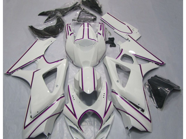 2007-2008 Gloss White Pink Pin Stripe Suzuki GSXR 1000 Motorcycle Fairing 2007-2008 Gloss White Pink Pin Stripe Suzuki GSXR 1000 Motorcycle Fairing