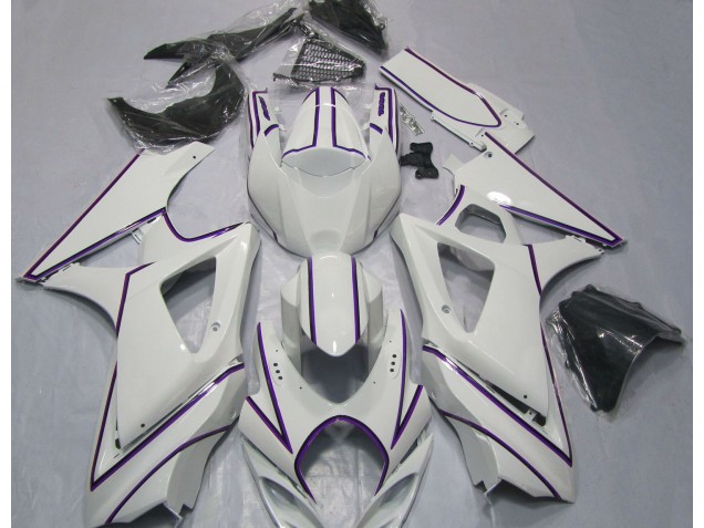 2007-2008 Gloss White Purple Pin Stripe Suzuki GSXR 1000 Motorcycle Fairing 2007-2008 Gloss White Purple Pin Stripe Suzuki GSXR 1000 Motorcycle Fairing