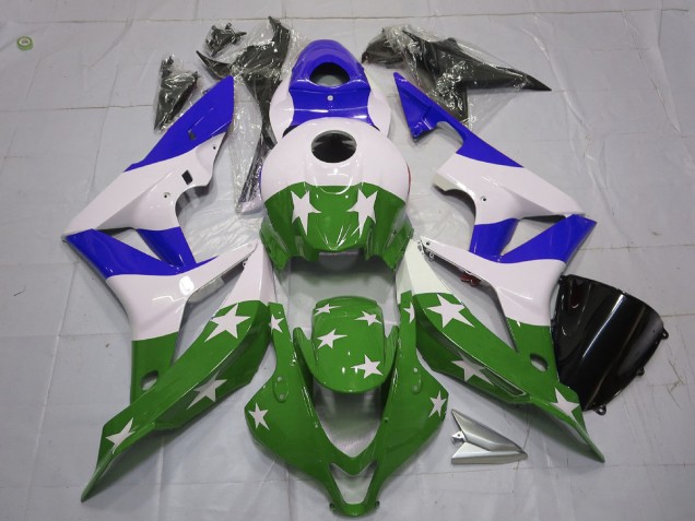 2007-2008 Green and Blue Stars and Stripes Honda CBR600RR Motorcycle Fairing 2007-2008 Green and Blue Stars and Stripes Honda CBR600RR Motorcycle Fairing