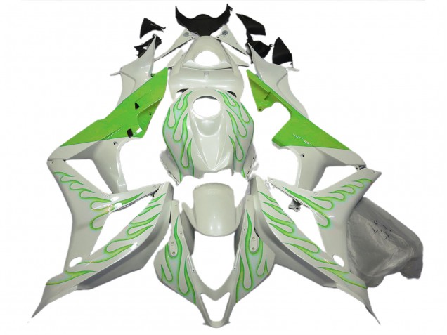 2007-2008 Lime Green Flame on White Honda CBR600RR Motorcycle Fairing 2007-2008 Lime Green Flame on White Honda CBR600RR Motorcycle Fairing