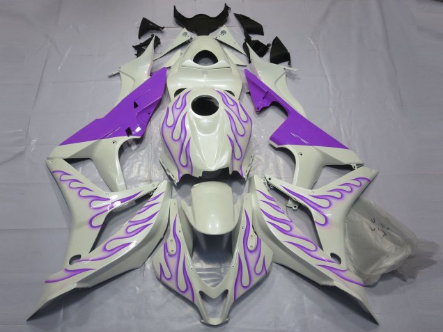 2007-2008 Purple Flame on White Honda CBR600RR Motorcycle Fairing 2007-2008 Purple Flame on White Honda CBR600RR Motorcycle Fairing