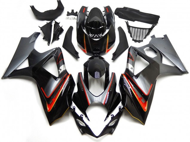 2007-2008 Silver and Black with Red Suzuki GSXR 1000 Motorcycle Fairing 2007-2008 Silver and Black with Red Suzuki GSXR 1000 Motorcycle Fairing