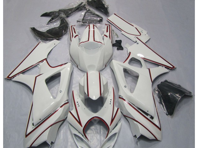 2007-2008 White with Red Pin Stripe Suzuki GSXR 1000 Motorcycle Fairing 2007-2008 White with Red Pin Stripe Suzuki GSXR 1000 Motorcycle Fairing