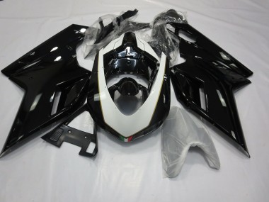 2007-2014 Gloss Black and White Ducati Ducati 848 1098 1198 Motorcycle Fairing