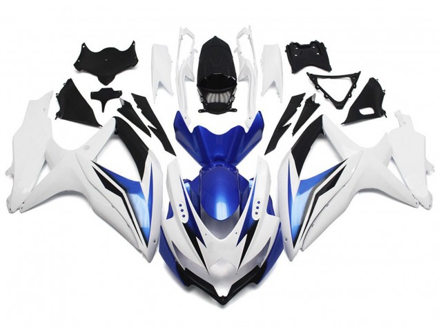 2008-2010 Gloss White With Silver and Blue Suzuki GSXR 600-750 Motorcycle Fairing 2008-2010 Gloss White With Silver and Blue Suzuki GSXR 600-750 Motorcycle Fairing