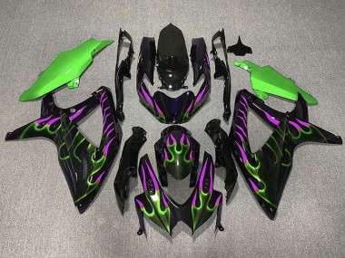 2008-2010 Green and Magenta Flame Suzuki GSXR 600-750 Motorcycle Fairing