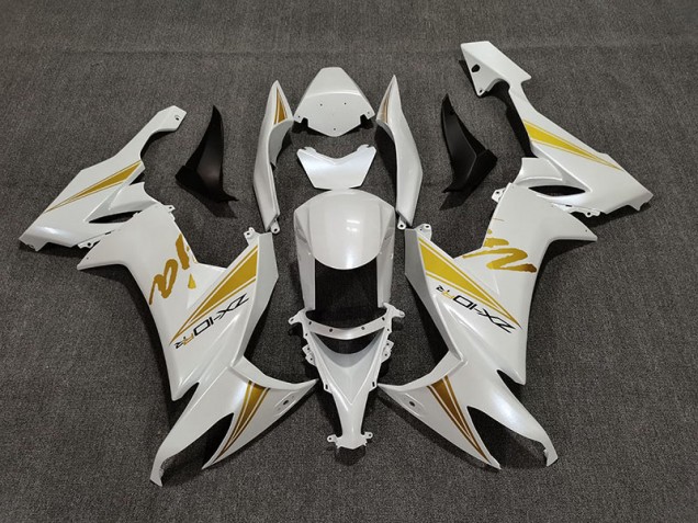2008-2010 Pearl White & Gold Kawasaki ZX10R Motorcycle Fairing